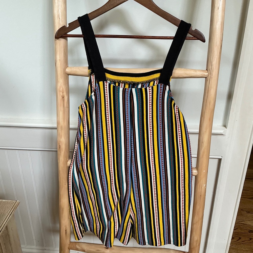 Zara‎ Womens Multi Color Striped Knit Romper Sleeveless Square Neck Medium